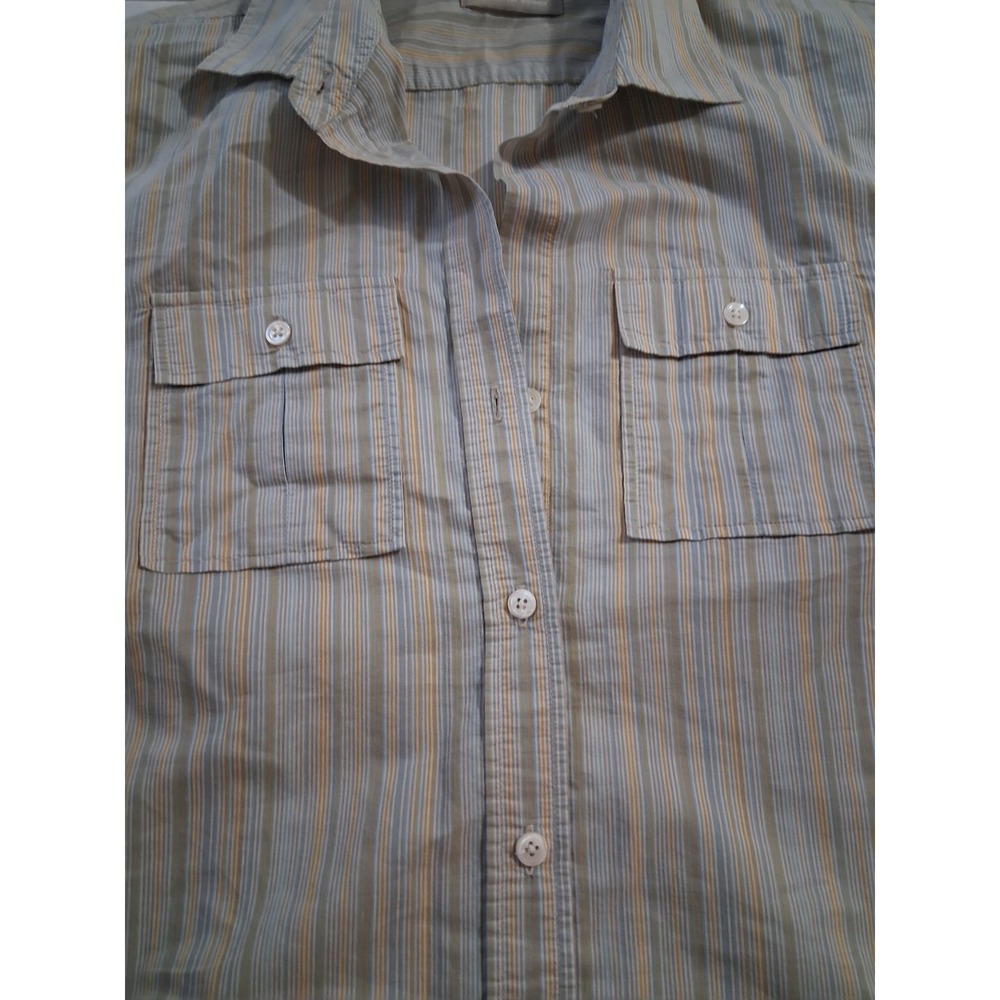 Kate Hill Women Blue Orange Striped Button Down Roll Tab Sleeve Shirt 14W - Picture 4 of 9